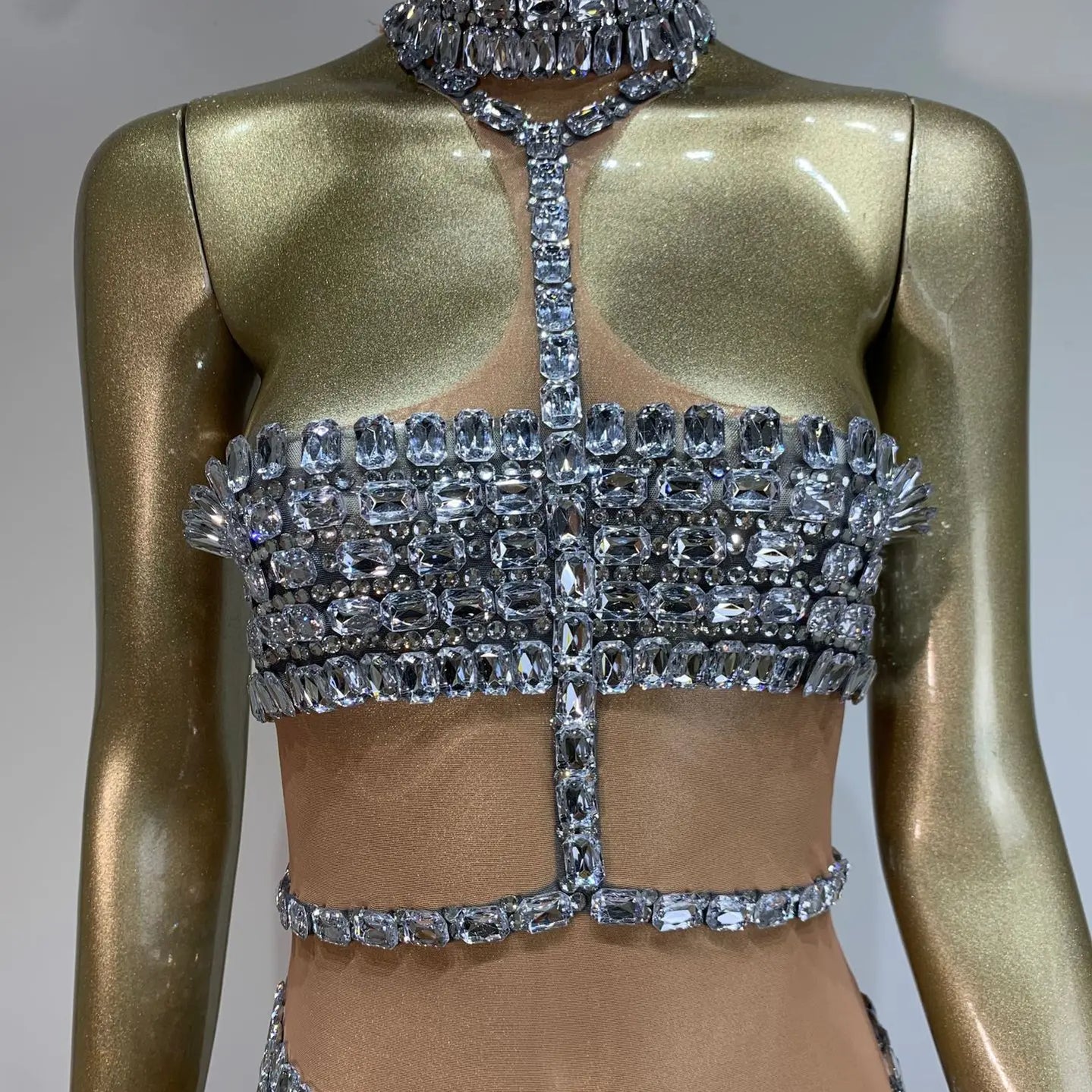 Ladies Celebrity Women Sexy Tank Crystal Diamonds Mesh Mini Dress Birthday Party Costume Bar Nightclub Stage Performance Outfit