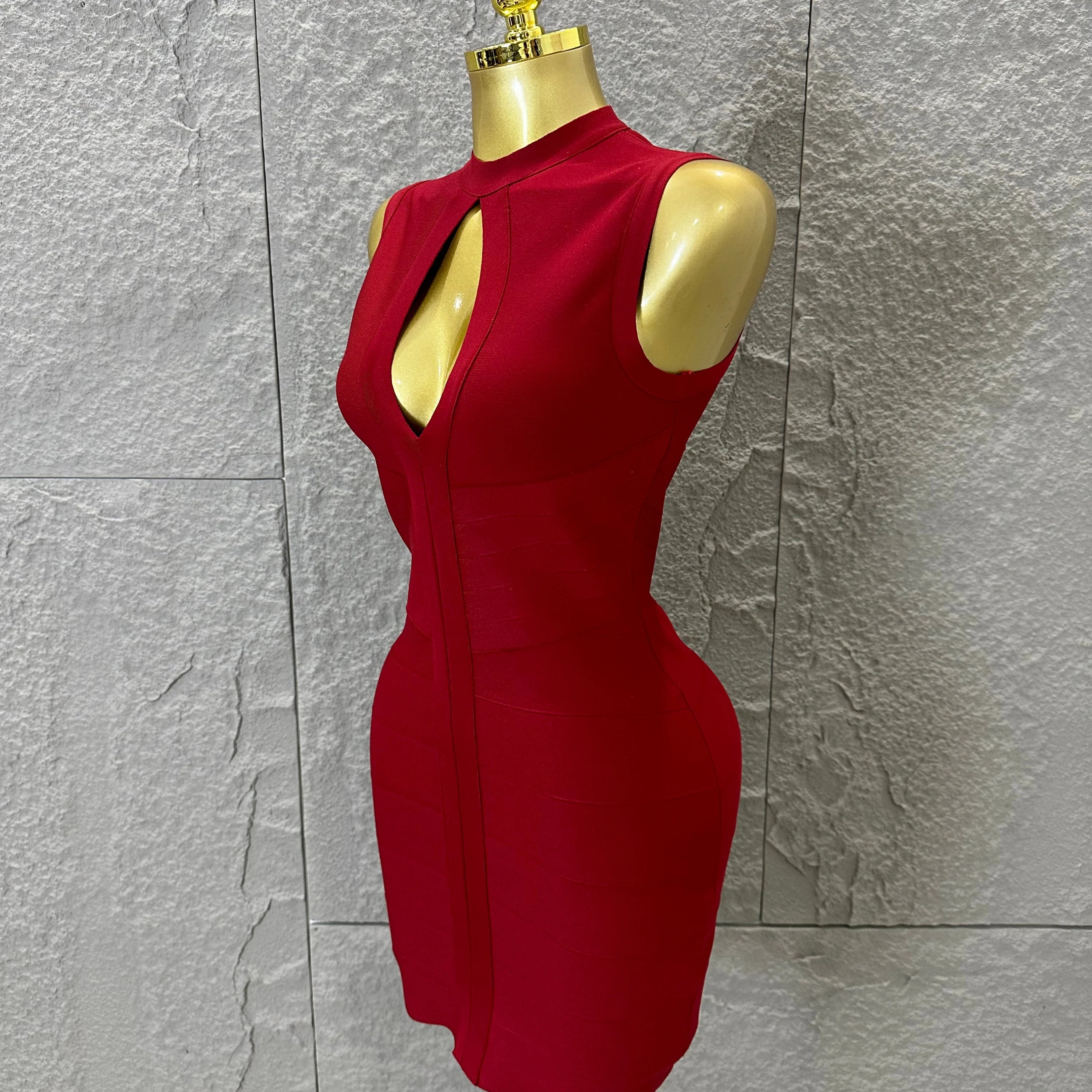 Sexy Sleeveless Keyhole Cutout Bandage Form-Fitting Outfit Evening Gala Party Fashion Celebrate Birthday Party Dress Vestido