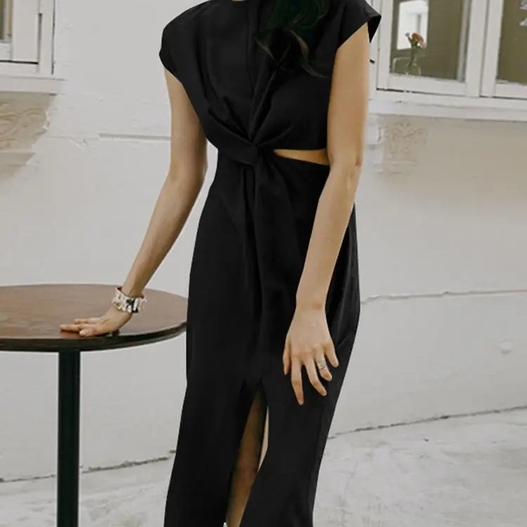 Summer O Neck Sleeveless Zipper Sundress ZANZEA Women Elegant Solid Dress Casual Sexy Split Midi Vestidos Work OL Robe Sarafans black