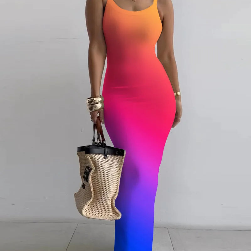 CM.YAYA Summer Women Sleeveless Strap O-neck Sexy 2024 Summer Long Evening Dress Knit Ribbon Night Club Party Maxi Dresses as picture 27