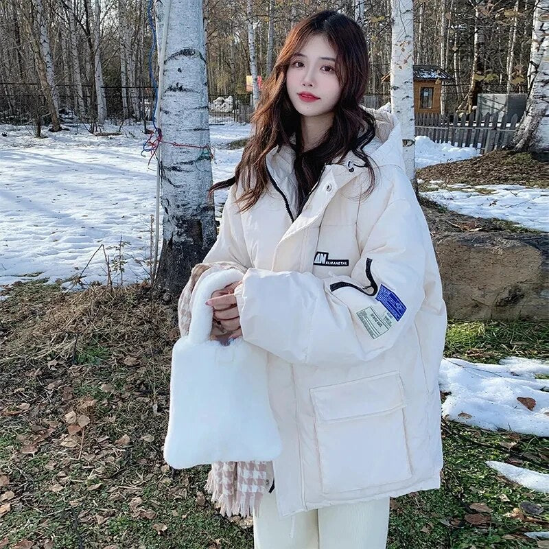 Winter Cotton Coat Women'S Short Korean Style 2024 New Bread Coat Winter Loose Cotton Jacket Thickened Cotton Coat Trendy Jacket Beige