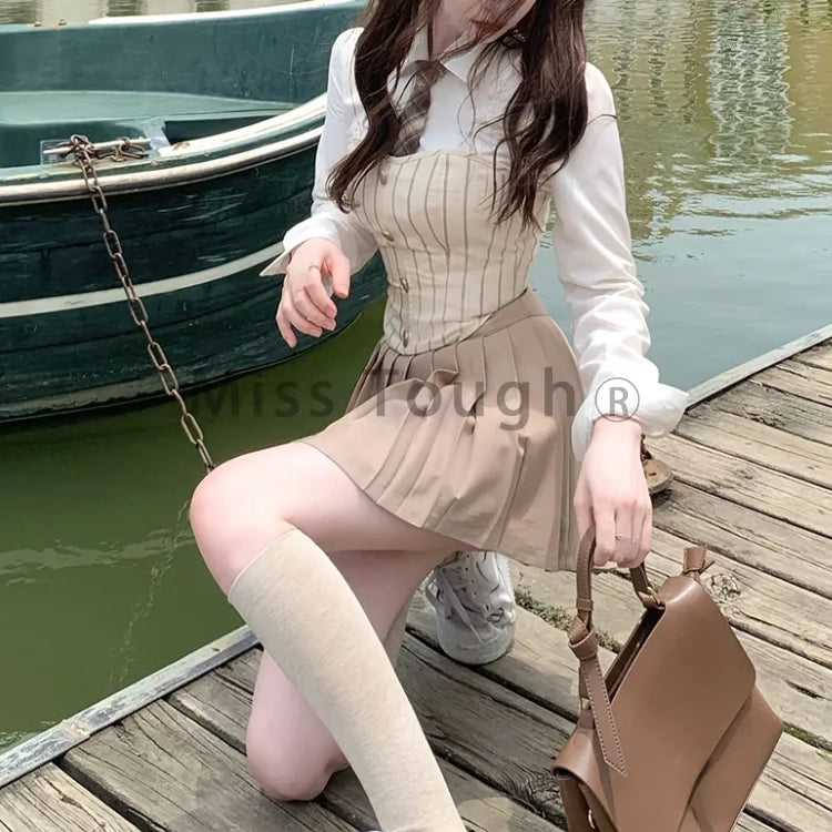Sweet Elegant 3 Piece Set Women Korean Fashion Party Mini Skirt Set Female Vintage Designer Pleated Skirt Suit 2024 Autumn New
