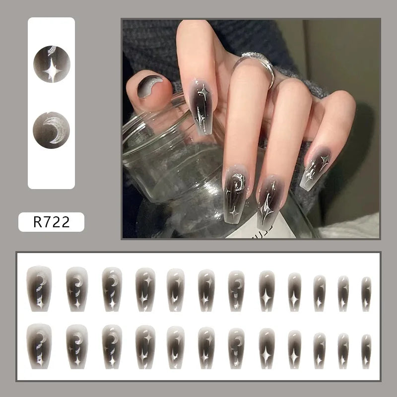 Black Cool Fake Nails Halloween Bat Press on Nails Almond Decorated Nail Tips Rivet Bow False Nails 24pcs Reusable Acrylic Nails 11