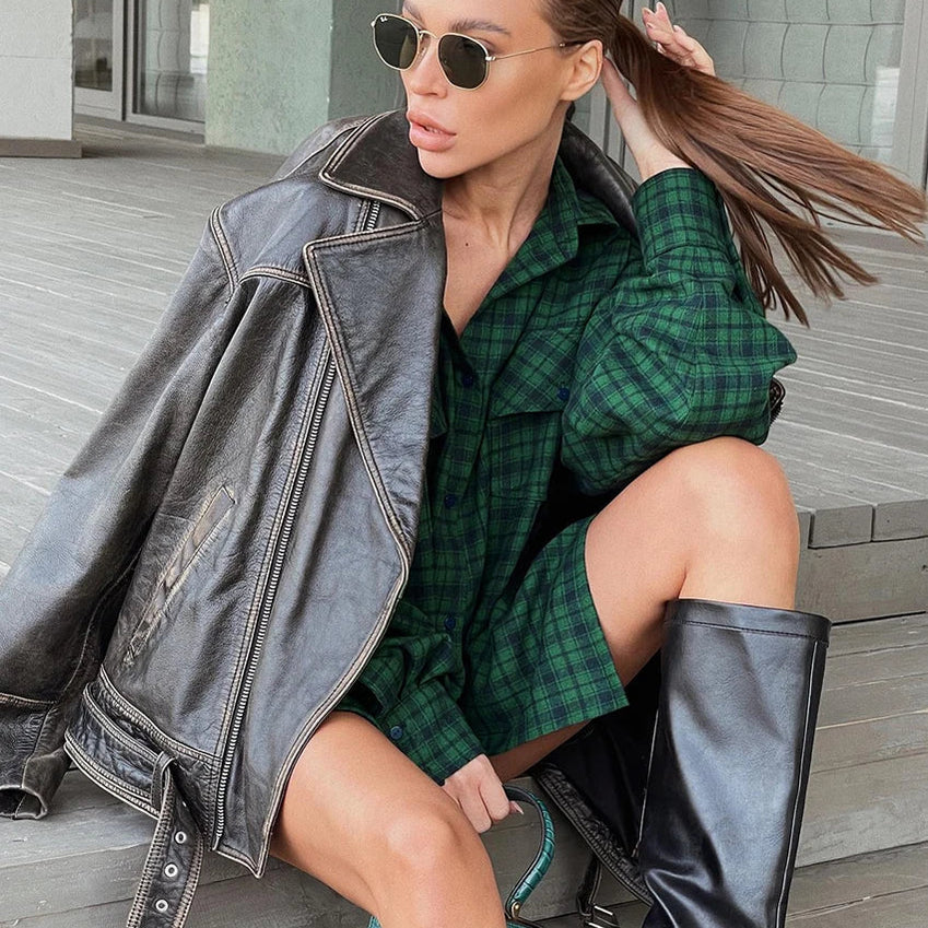 Bclout Casual Green Plaids Loose Blouses For Women 2022 Winter Vintage Long Sleeve Party Shirts Flannel Elegant Office Lady Tops