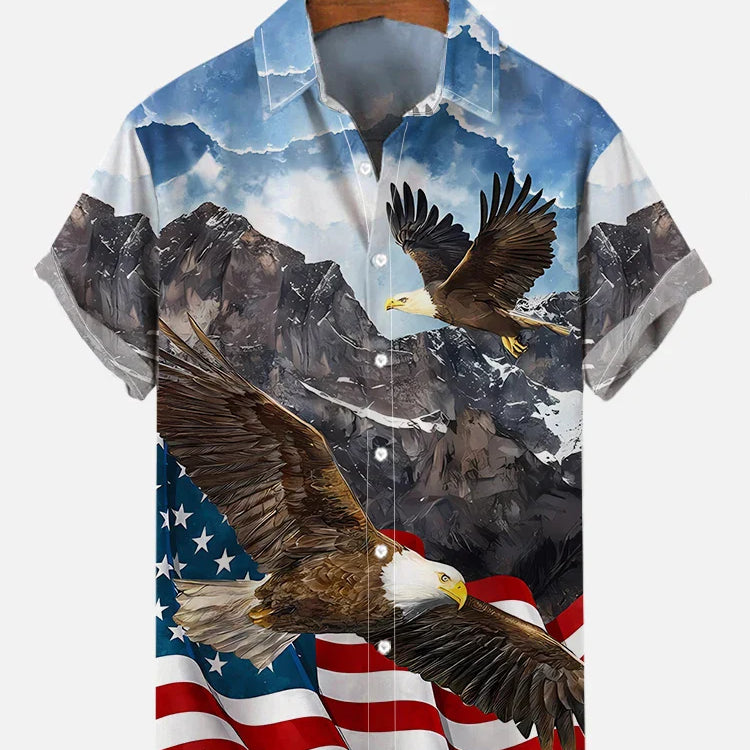 Men's Shirts American Flag Eagle pattern 3D Print Tops New Summer Casual Fashion Beach Party Tops Short Sleeves Men Clothing CSC04F2024041M1