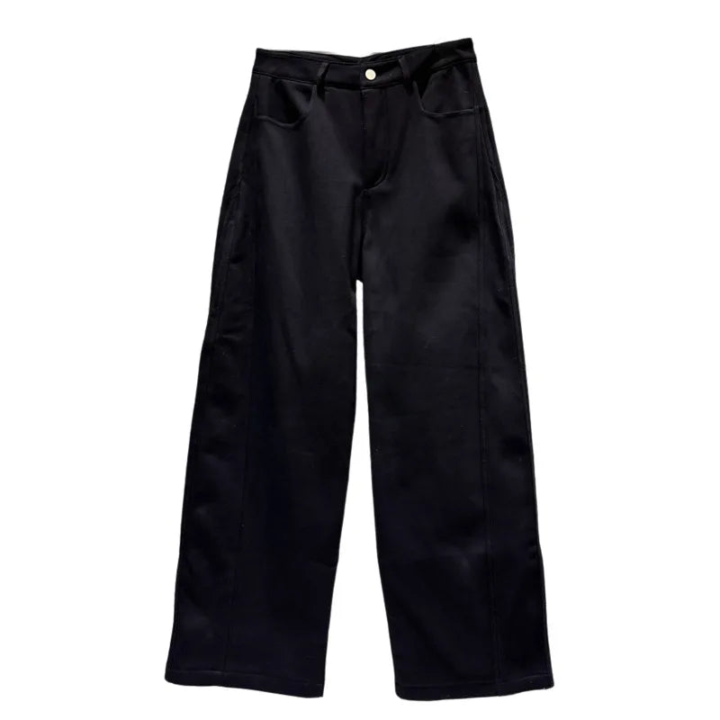Winter New Trendy Fashion Back Pocket Metal Rivet Fleece Lined Trousers For Women Straight-leg Casual Pants 11A07858