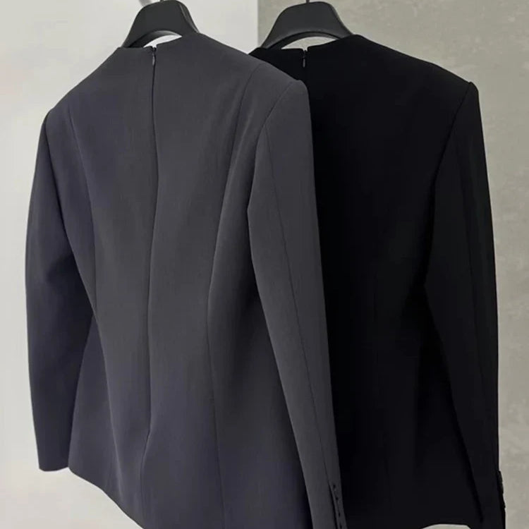 LANMREM Chic Blazer Coat For Women Long Sleeves Round Collar Irregular Fashion Office Lady Clothing Summer New 2DA5301