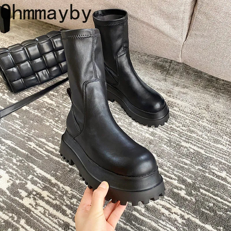 Winter Chunky Platform Heels Long Boots Round Toe Zipper Thick Sole Ladies Fashion Winter Women's Knee High Boots