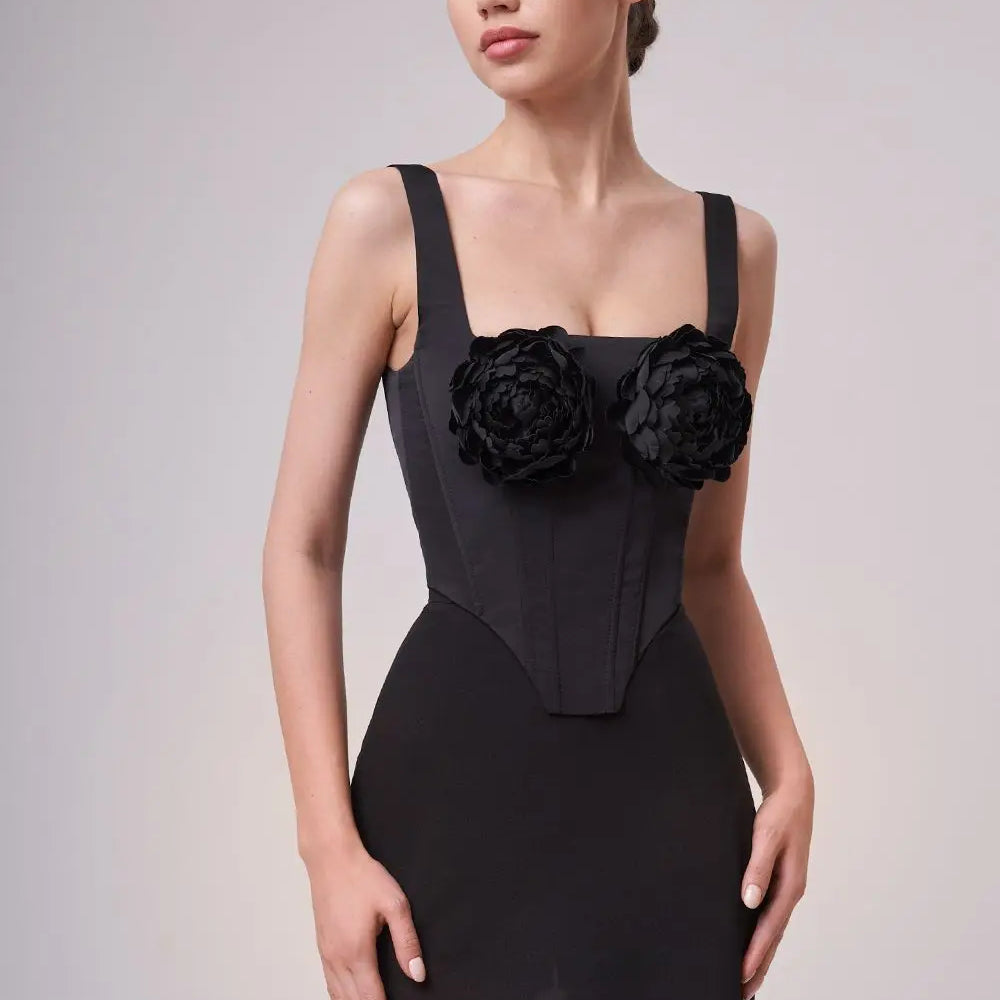 Black White Women Sexy Sleeveless Florals 2 Pieces Bodycon Midi Bandage Dress Elegant Evening Party Celebrate Homecoming Dress WHITE