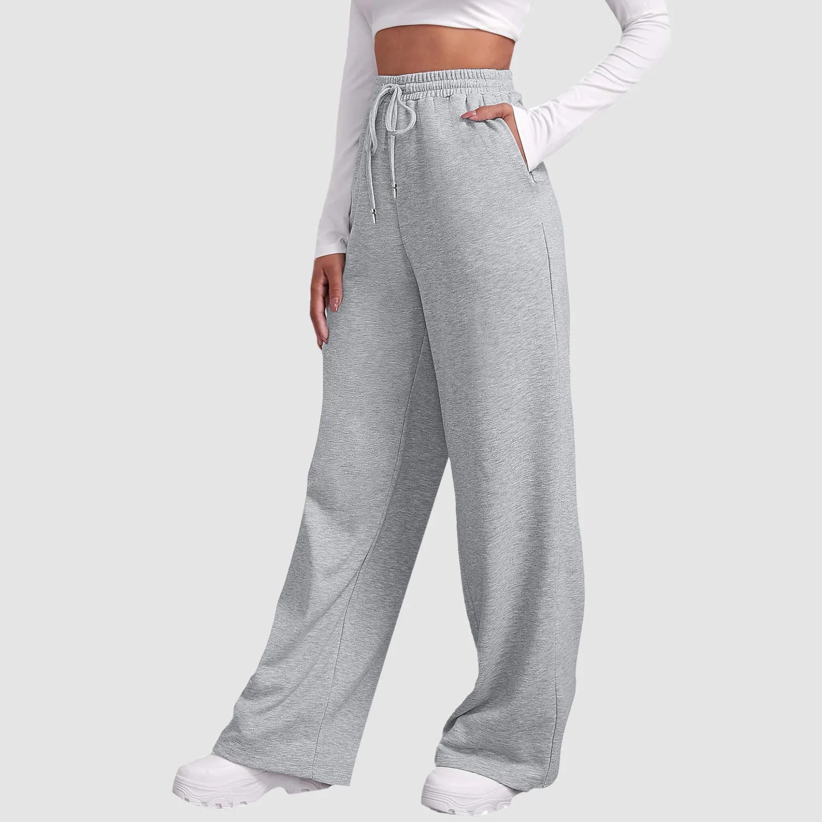 Wide Leg Pants For Women’S Fleece Lined Sweatpants Straight Pants Bottom All-Math Plain Fitness Joggers Travel Basic Pants Silver-A CN