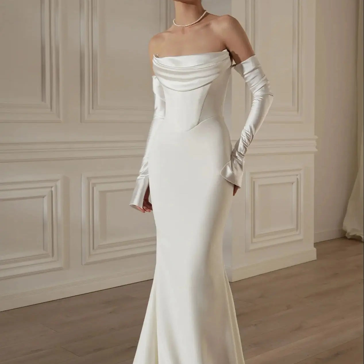 Sexy Off The Shoulder Long Sleeve Strapless Floor Length Dress Elegant Woman Wedding Party Vestido Celebrity Party WHITE