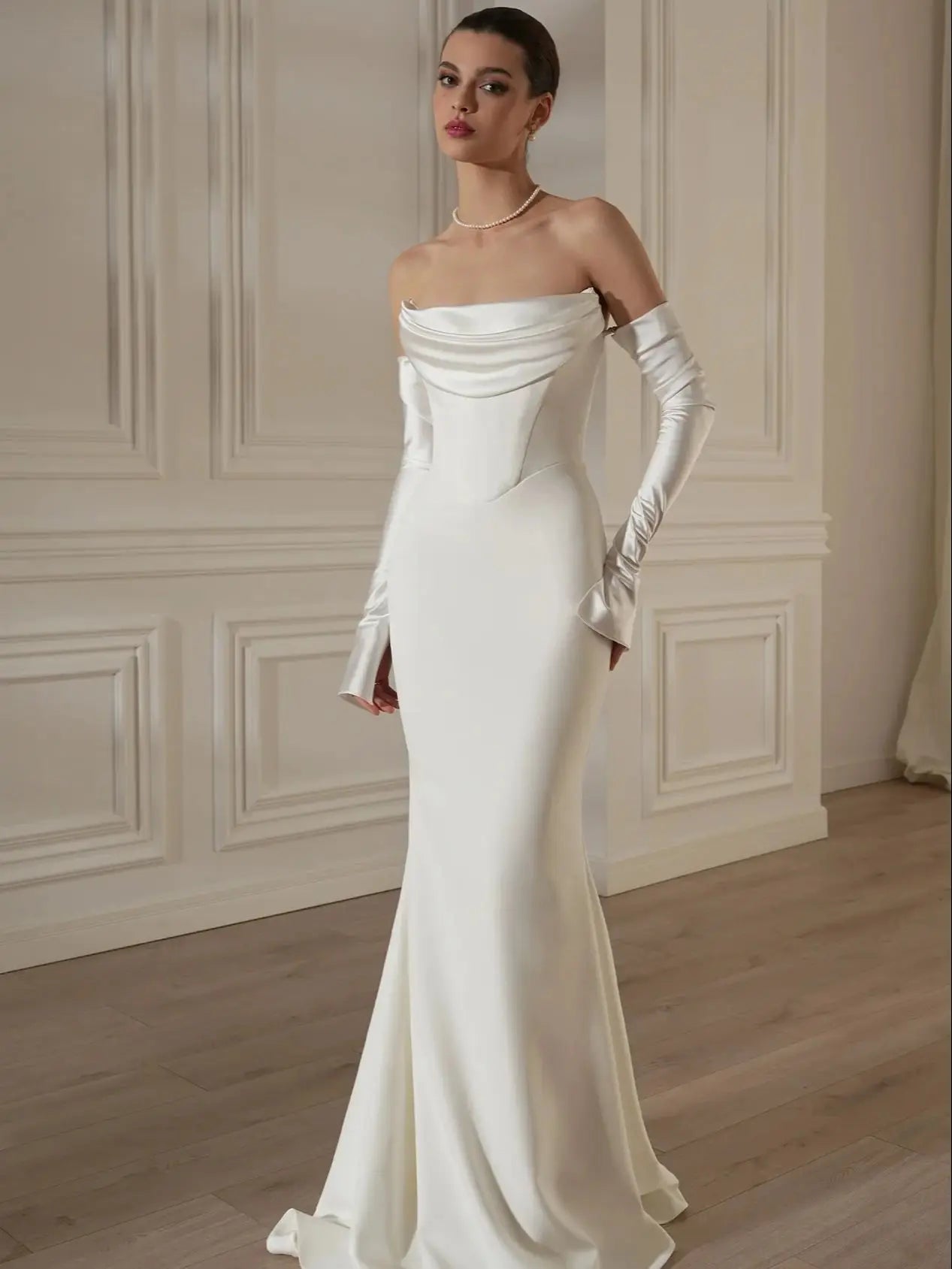 Sexy Off The Shoulder Long Sleeve Strapless Floor Length Dress Elegant Woman Wedding Party Vestido Celebrity Party WHITE