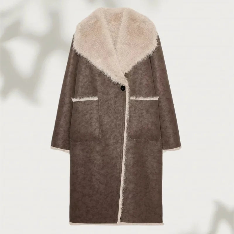 Double-Sided Wear Long Fur Leather Coat Elegant Commute Style Fashionable Autumn Winter New Arrival Large Collar All-Match camel