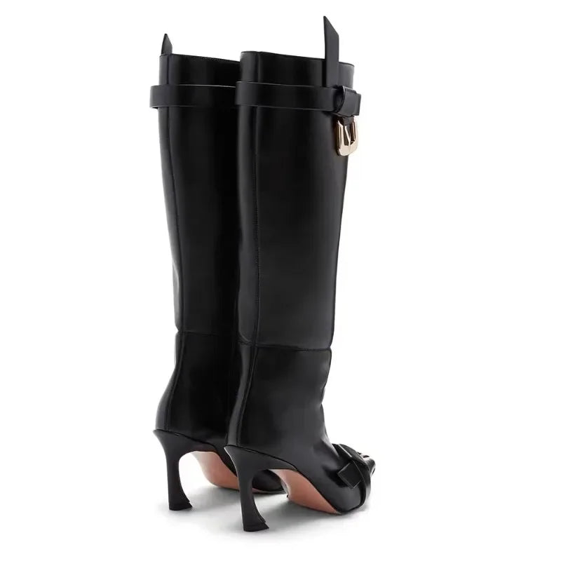 European and American New Pointed Sexy Slim High-heeled Skinny Boots Autumn and Winter Not Exceeding Knee High High Boots