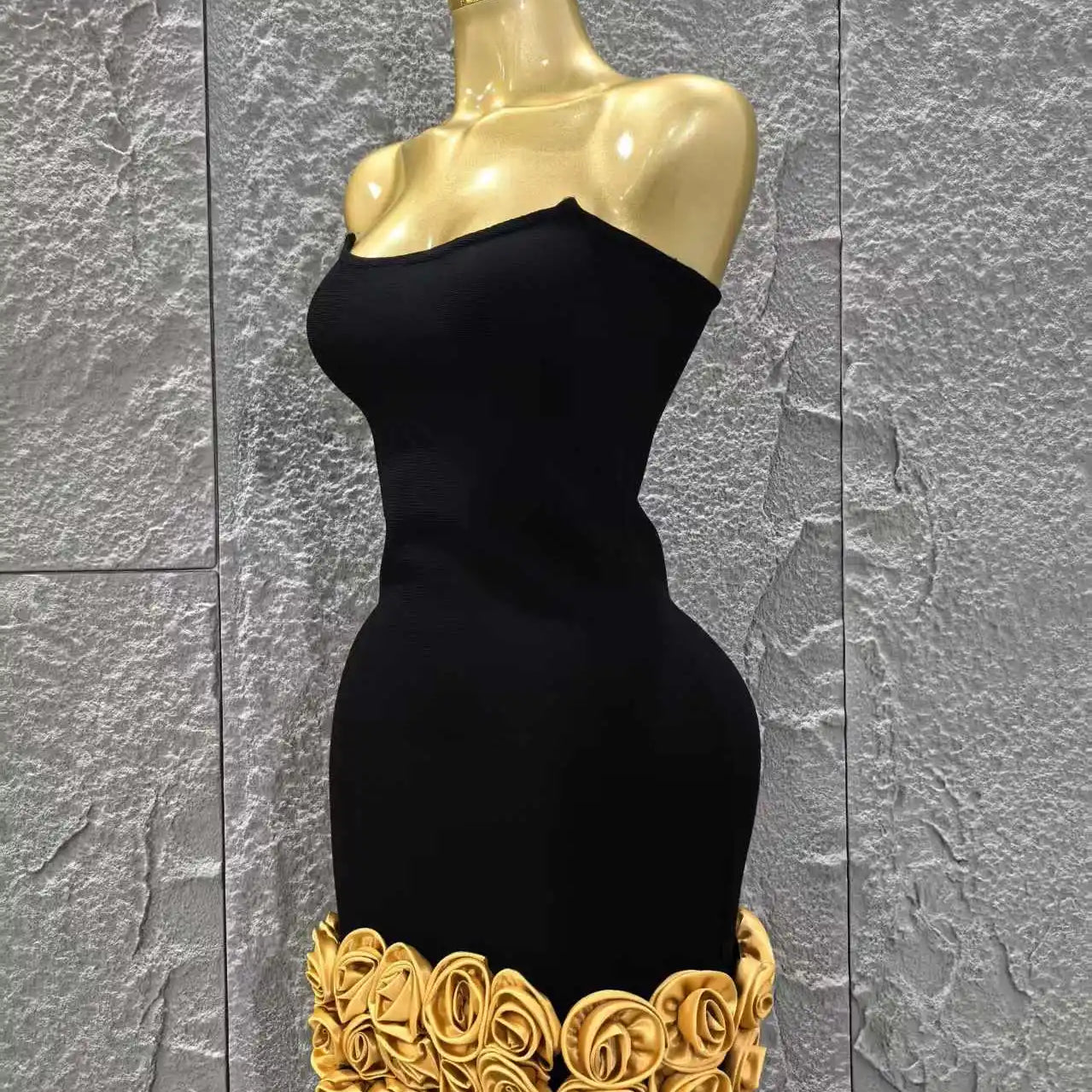 Black Color Golden Florlas Women Sexy Strapless Bodycon Mini Bandage Dress Celebrate Nightclub Party Birthday Vacation Wear