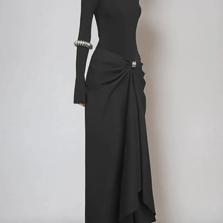 Slimming Two Piece Sets for Women High Neck Long Sleeves Minimalism Top High Waist Patchwork Folds Skirt Female New