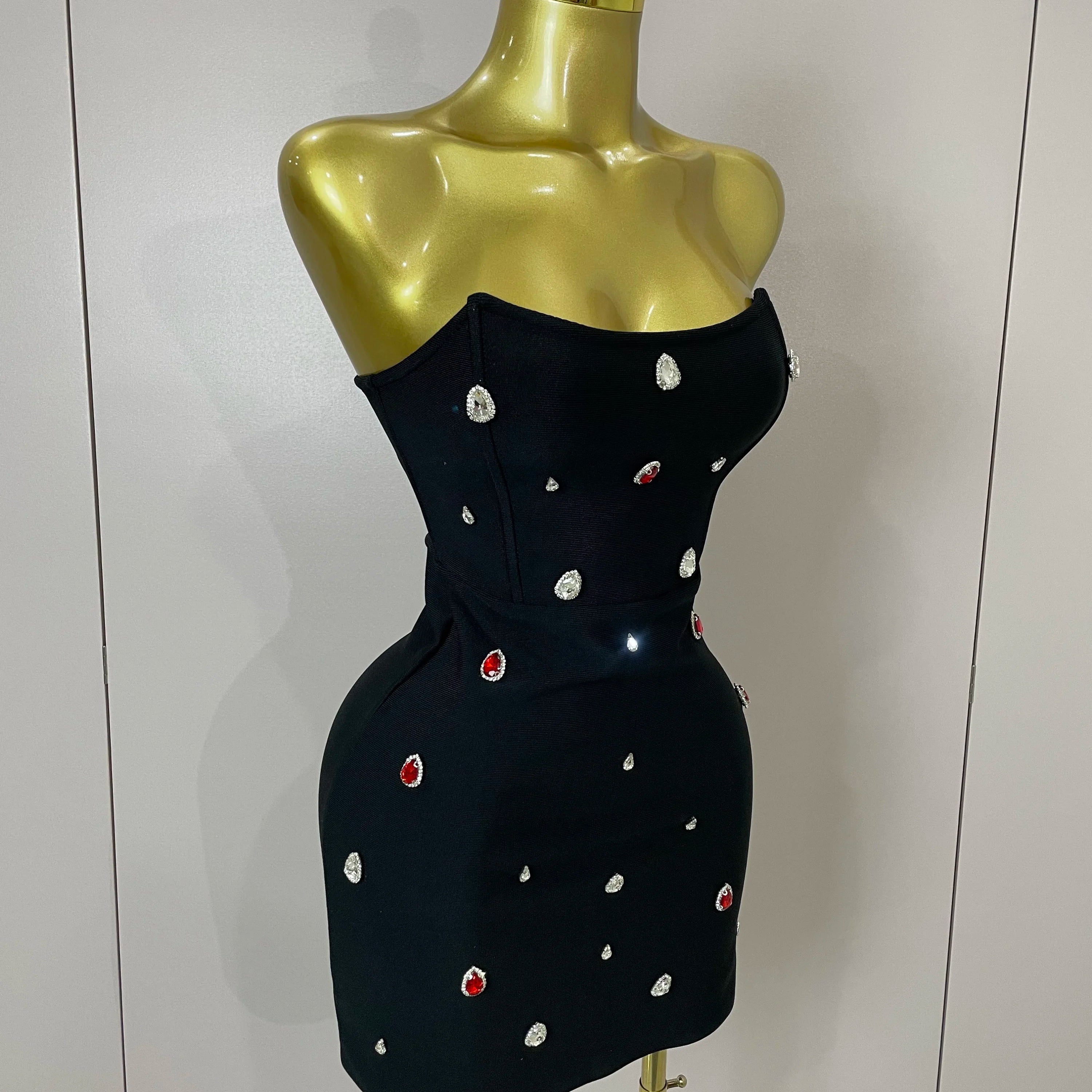 Sexy Strapless Colorful Crystal Bodycon Mini Bandage Dress 2025 Women New Elegant Party Celebrate Luxury Birthday Dress