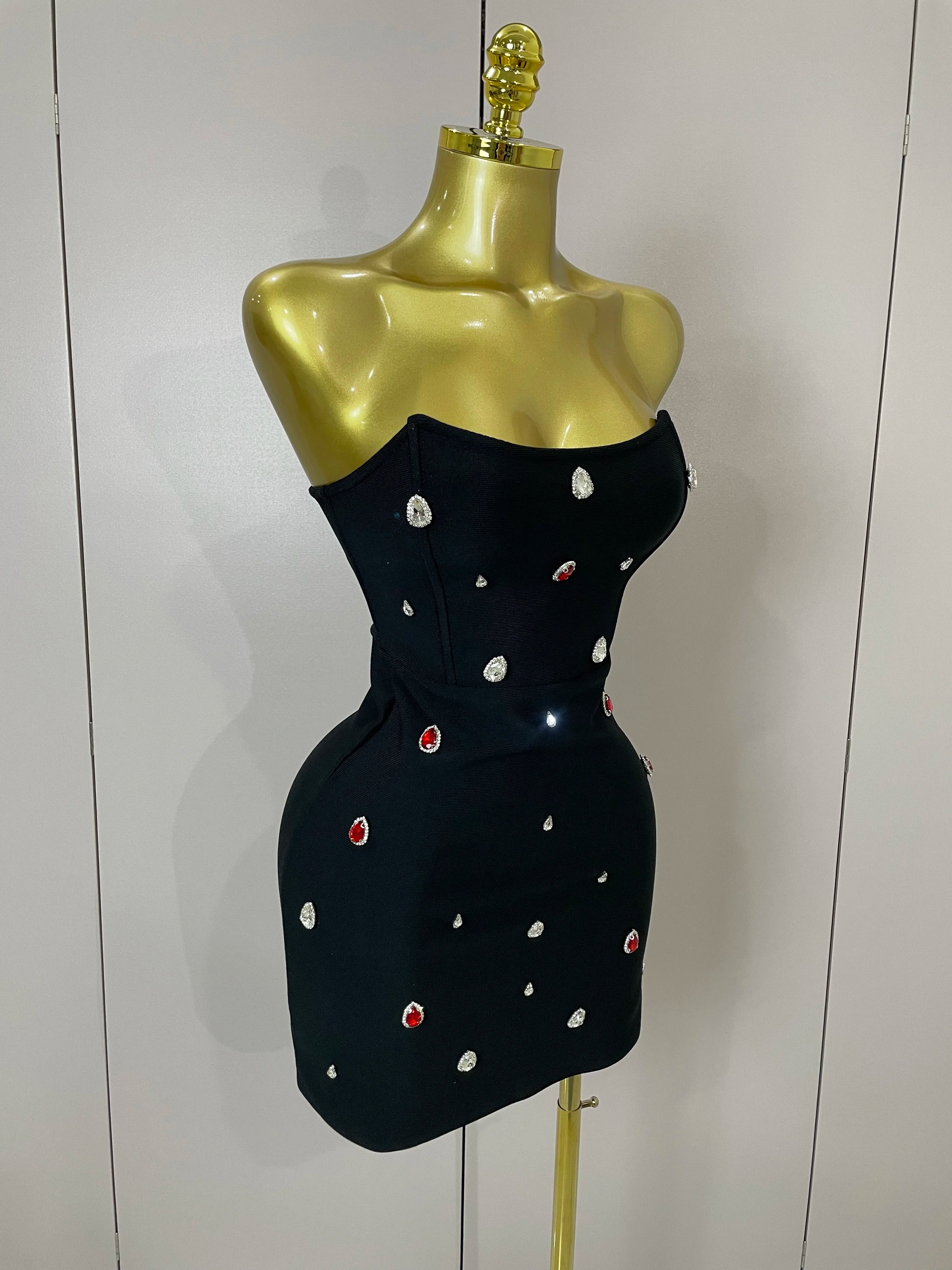 Sexy Strapless Colorful Crystal Bodycon Mini Bandage Dress 2025 Women New Elegant Party Celebrate Luxury Birthday Dress