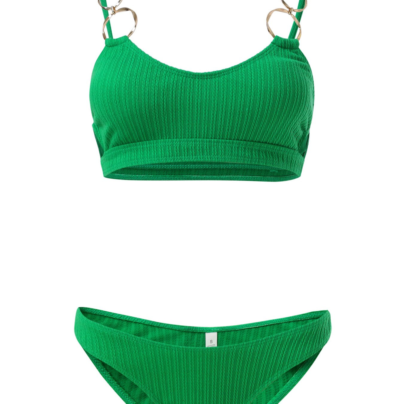 Ribbed Metal Circle Low Waist Bikini Sets Swimsuit - Green Sexy Two Pieces Beachwear