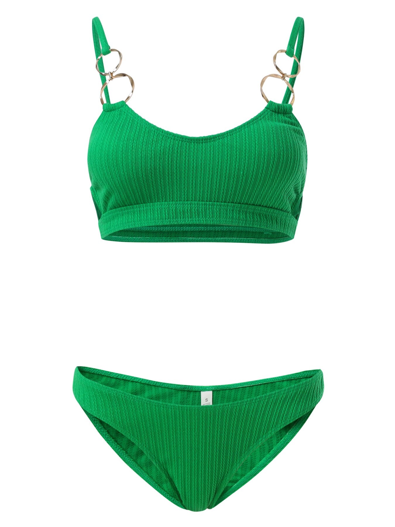 Ribbed Metal Circle Low Waist Bikini Sets Swimsuit - Green Sexy Two Pieces Beachwear