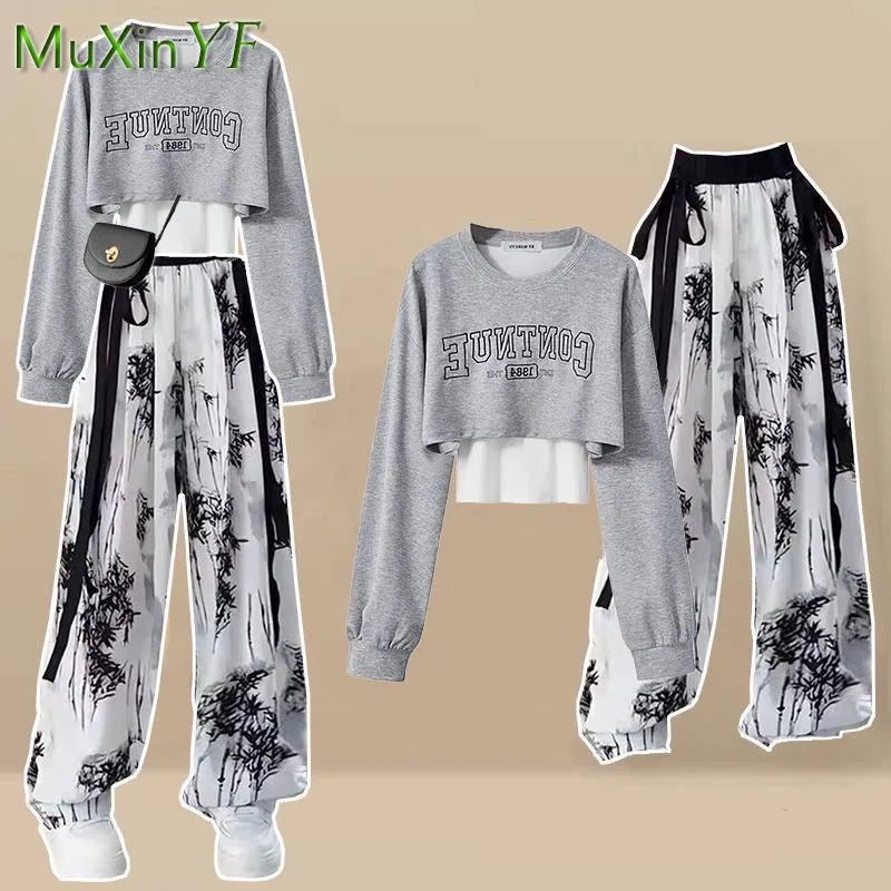 Women's Autumn Tracksuit Suit Korean Elegant Casual Short Long Sleeve Sweater+Vest+Spoort Pants 3 Piece 2024 New Matching Set