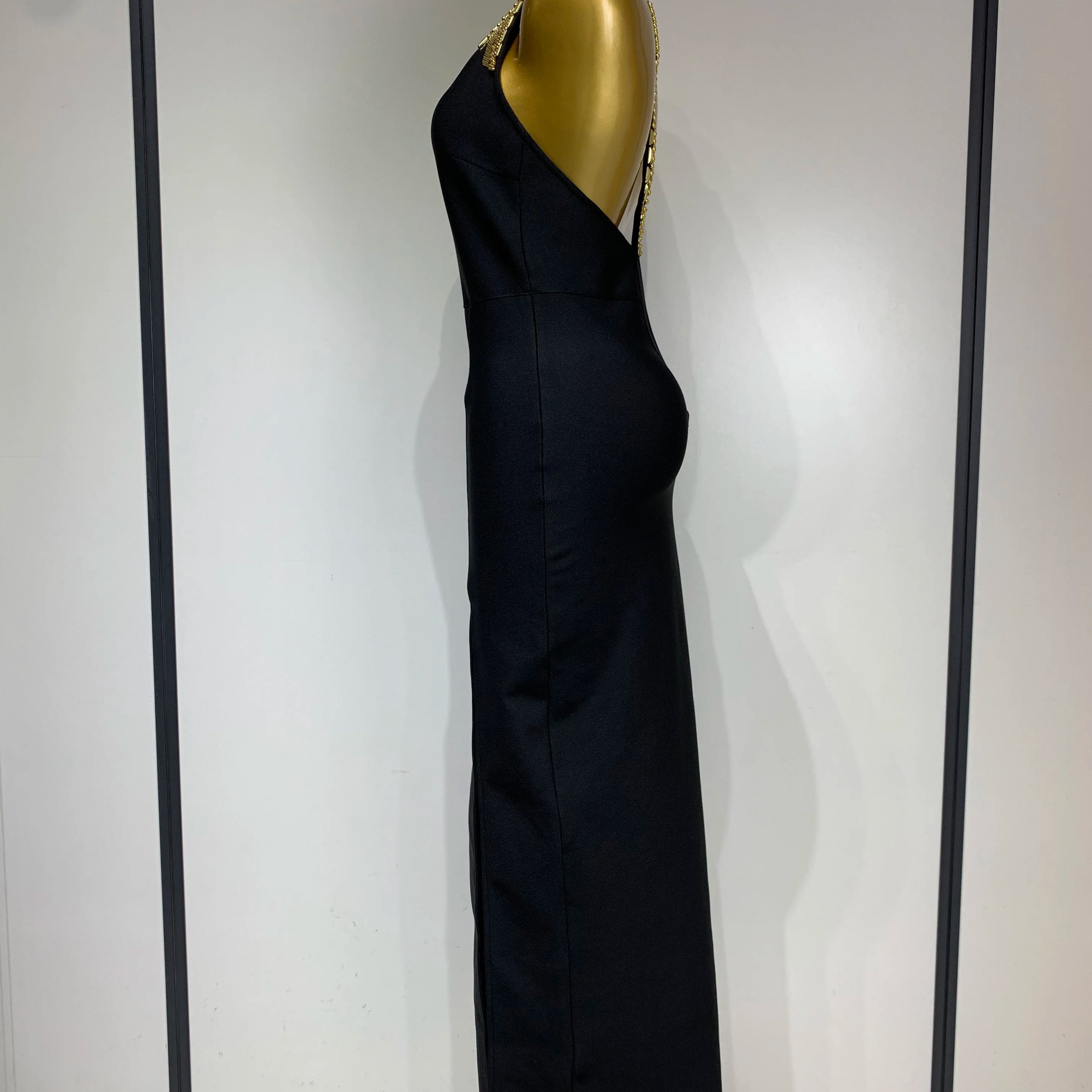 Women Fashion Celebrity Sexy Backless Beading Midi Black Bodycon Bandage Dress 2025 Elegant Evening Club Luxury Birthday Dresses