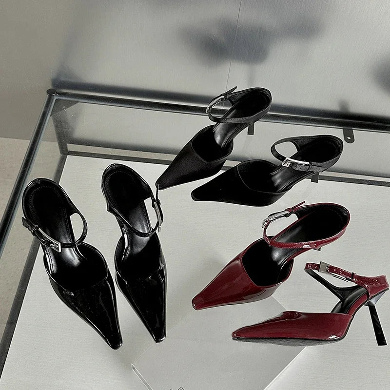 Eilyken New Design High Heels Woman Pumps Buckle Strap Mules Slippers Sexy Pointed Toe Wedding Banquet Female Shoes