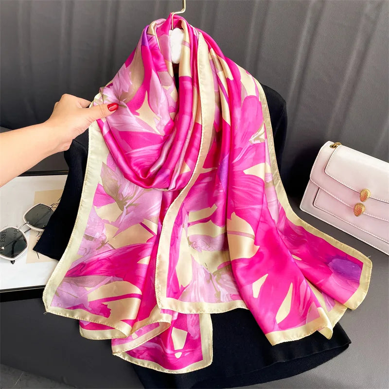 Europe United Hot Women Luxury 180*90cm Women Silk Scarf Female Beach Shawl Bandanna Foulard Muffler Scarves Wraps