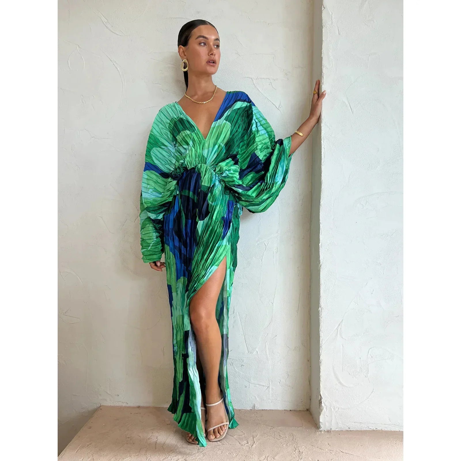 Sexy Dress Beach Dress New Pressed Pleated Dress for Casual Vacation Dress for Women A-LINE Long Dress