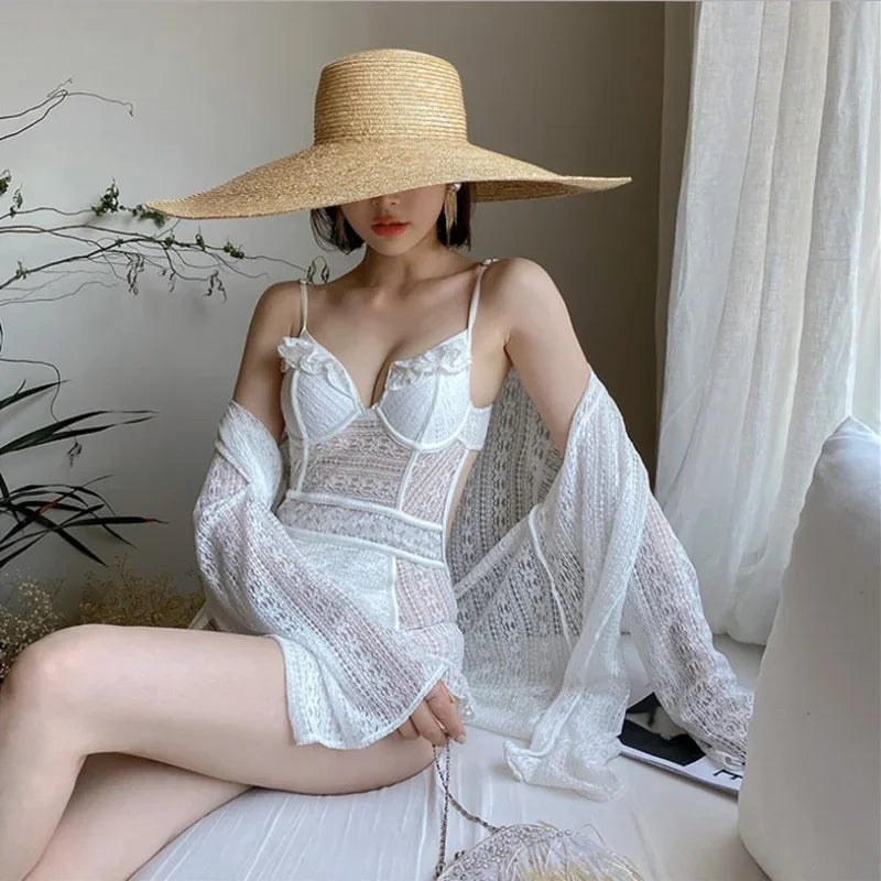 Bikini Sexy Women's Summer Dress Korean Swimwear Swimming Bikinis Swiming Suit High Waist Swimsuit maillot de bain WHITE