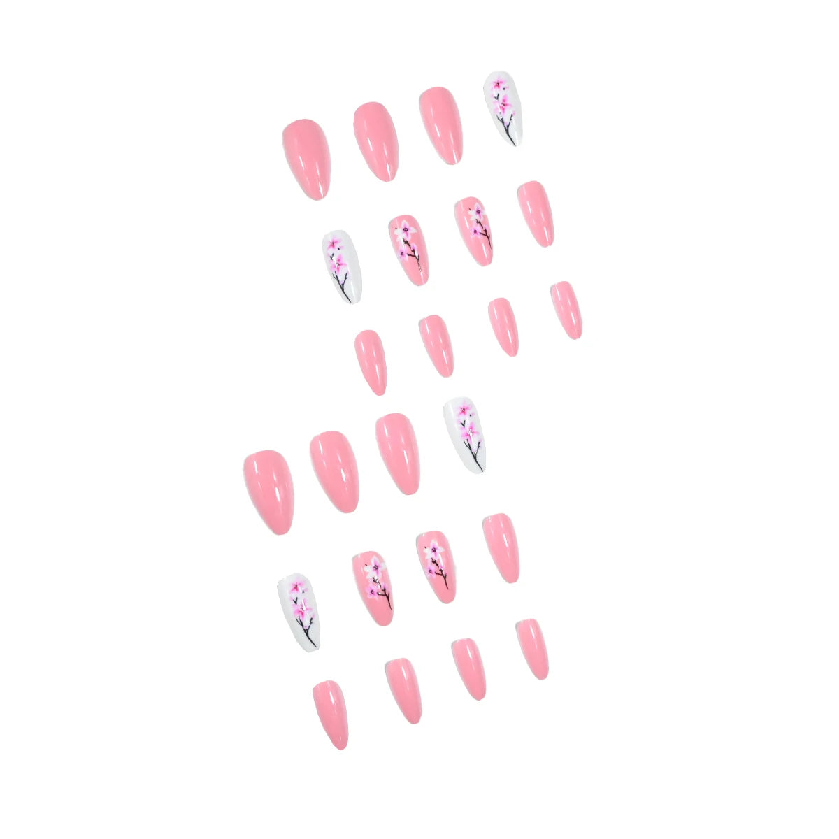 Upgrade your nail styling 24pcs medium length almond shape pink fresh floret wear nail manicure press nail piece & 1 rub strip &