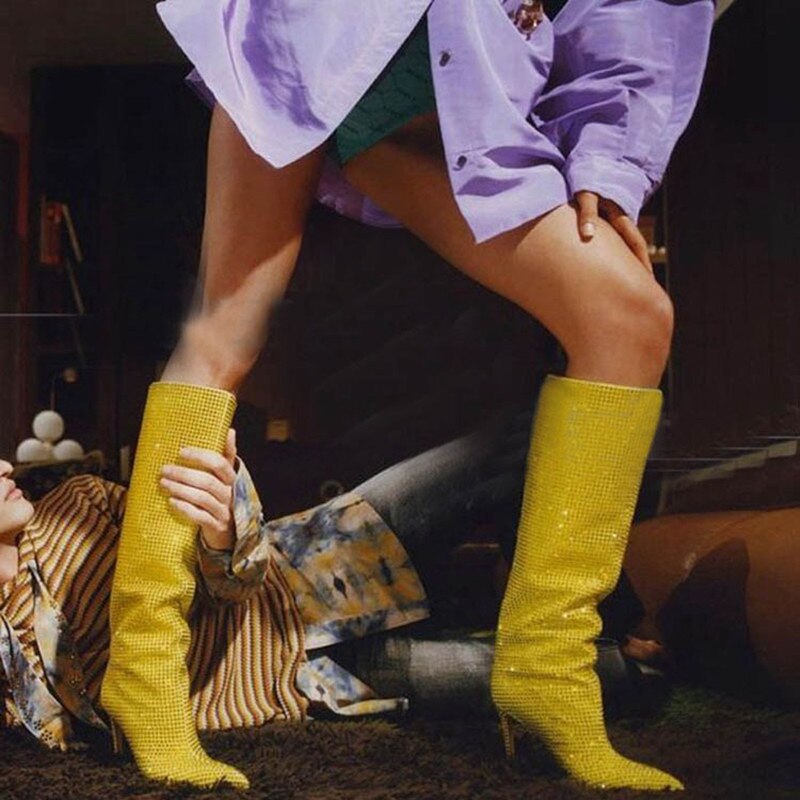 Women's New European and American Fashion Show Starry Sky High-heeled Rhinestone Pointed Nightclub Four Seasons Boots