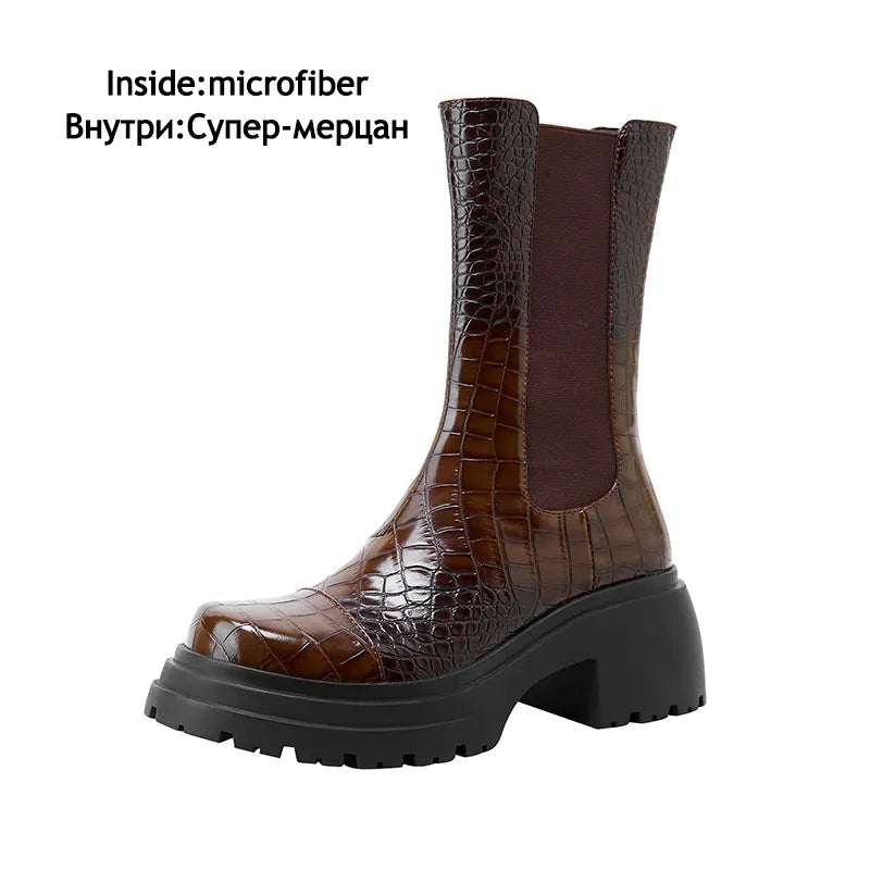 Smoke Pipe Boots Fall New Retro Style Hong Kong Style Ankle Boots Round Head Thick Soled Boots For Women 35-43 brown