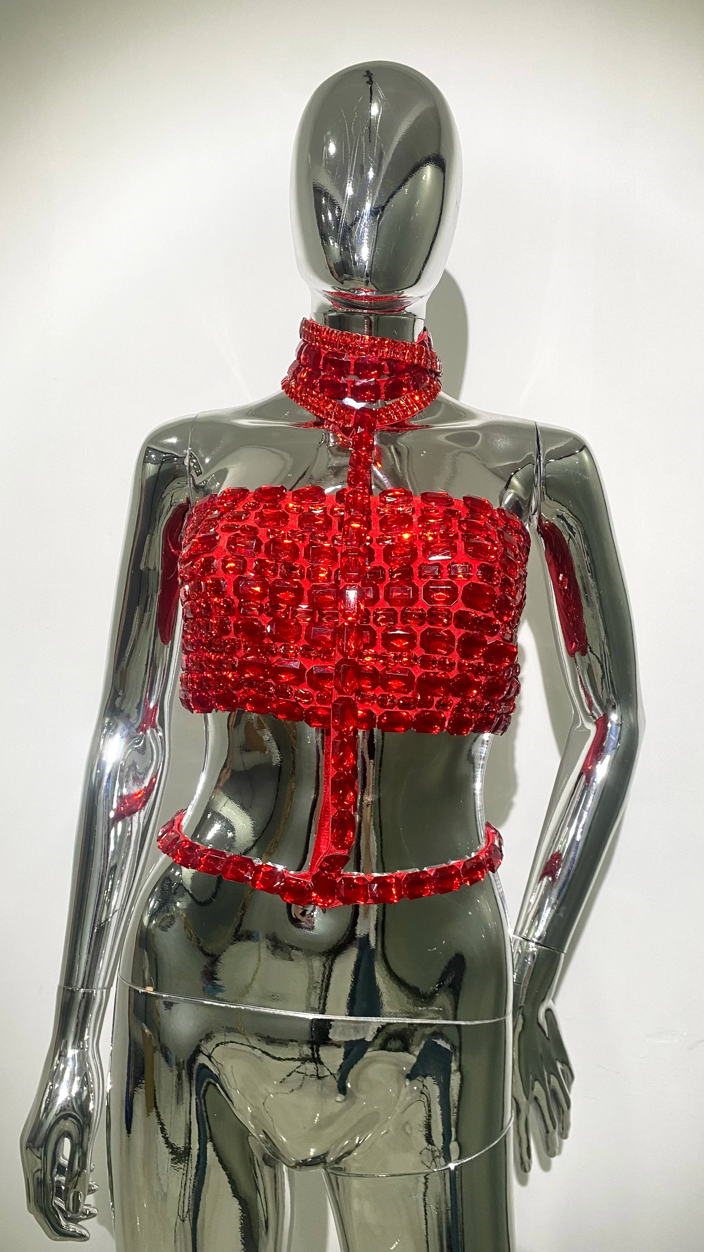 Celebrity Fashion Red Carpet Wear Women Shinning Big Crystal Sexy Halter Tops Nightclub Party TV Show Tops Tank High Quality Red