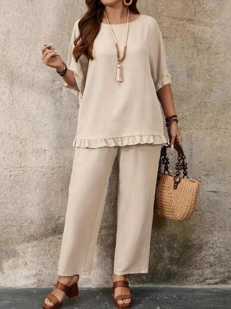 2 Piece Women Sets 2025 Plus Size Summer Autumn Matching Sets Top And Pants Suits Outfits Oversized Clothing