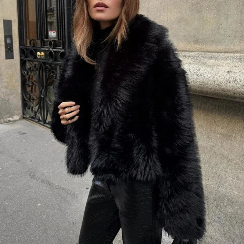 OFTBUY Women's Fur Coat and Eco Fur Coat for Women New in Faux Fur Jacket Female High Quality Women's Clothing Jacket with Fur Black