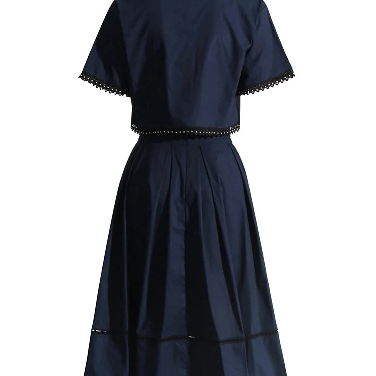 Solid Summer Two Piece Sets For Women Lapel Short Sleeve Tops High Waist A Line Skirt Slim Set Female Fashion New