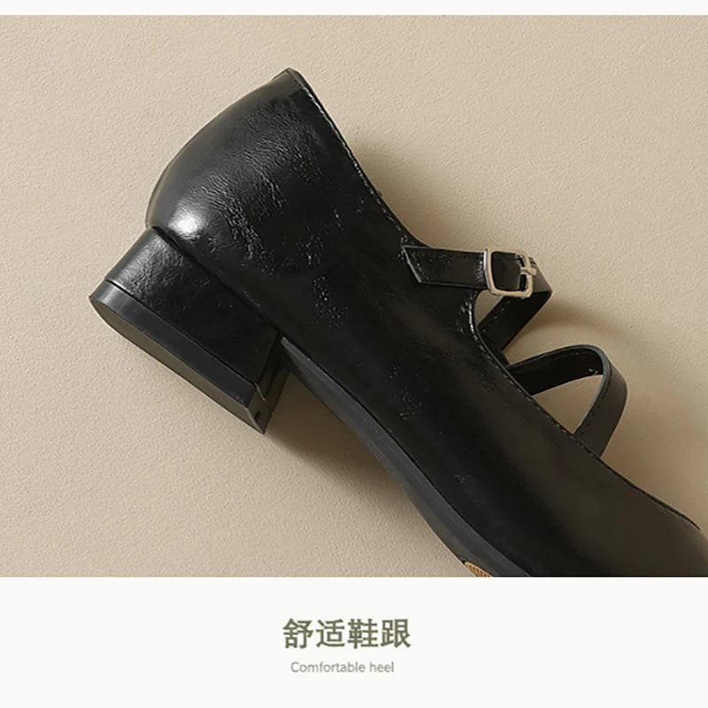 New spring women's outerwear shoes Square toe design Mary Jane shoes Ladies casual high heels Work boat shoes Large sizes 41-43