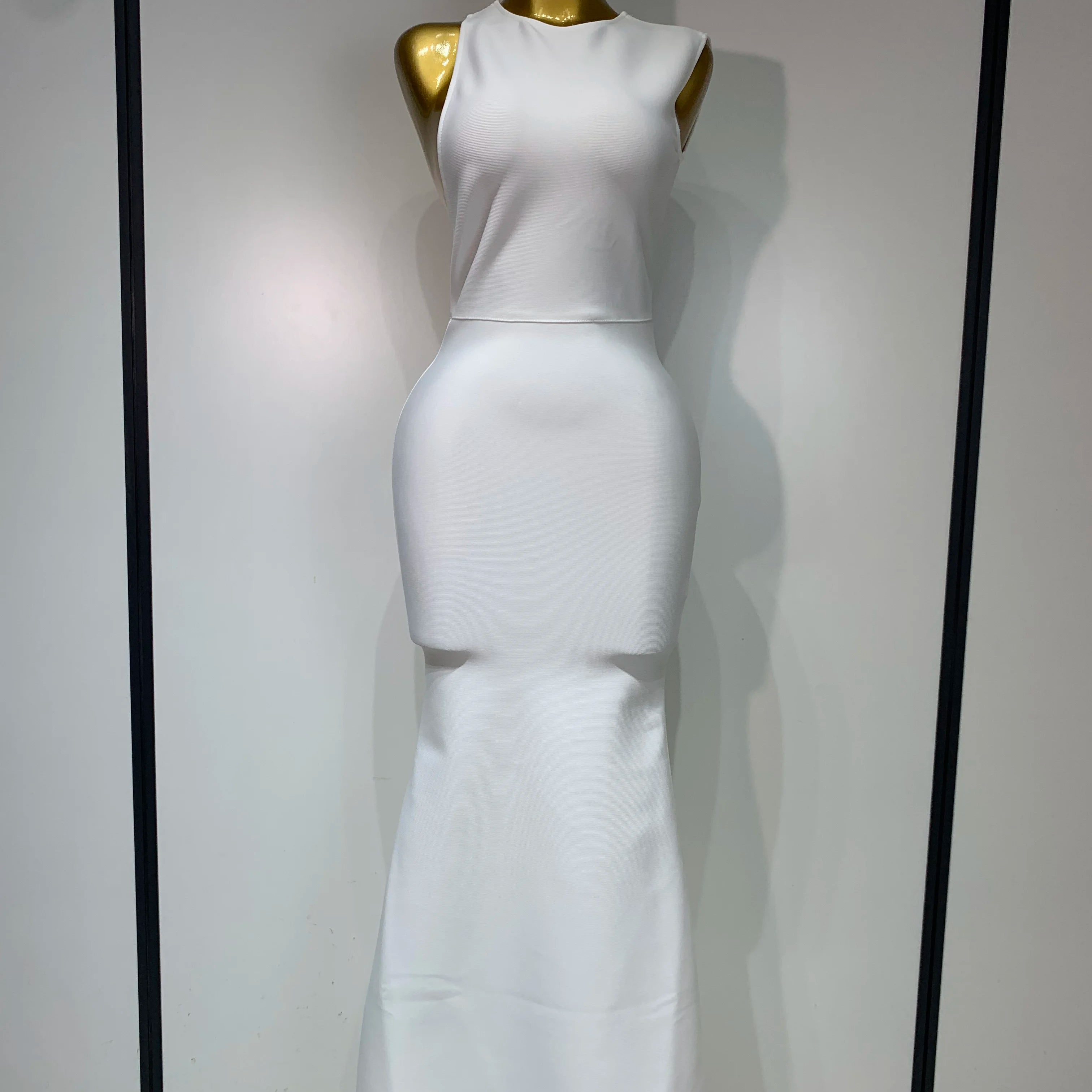 Women Sexy Backless Design Sleeveless Bodycon Bandage Dress 2025 Celebrity Elegant Evening Club Party Luxury Birthday Dresses WHITE