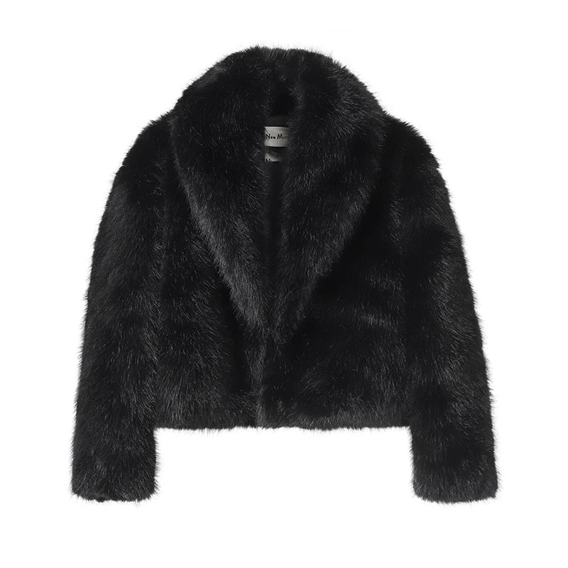 Neo Mint Street Fashion Shawl Collar Faux Fox Fur Coat Women Winter Cool Girls Black Short Fur Jacket Vintage Chic Overcoat black fox fur coat