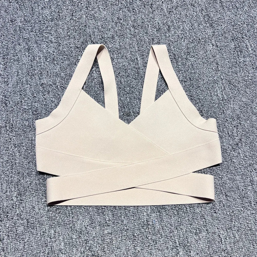 2024 Casual Women'S Ultra Short Bandage Vest Spaghetti Strap Sleeveless Hollow Out Solid Color Backless Top Women'S Sports Vest Khaki