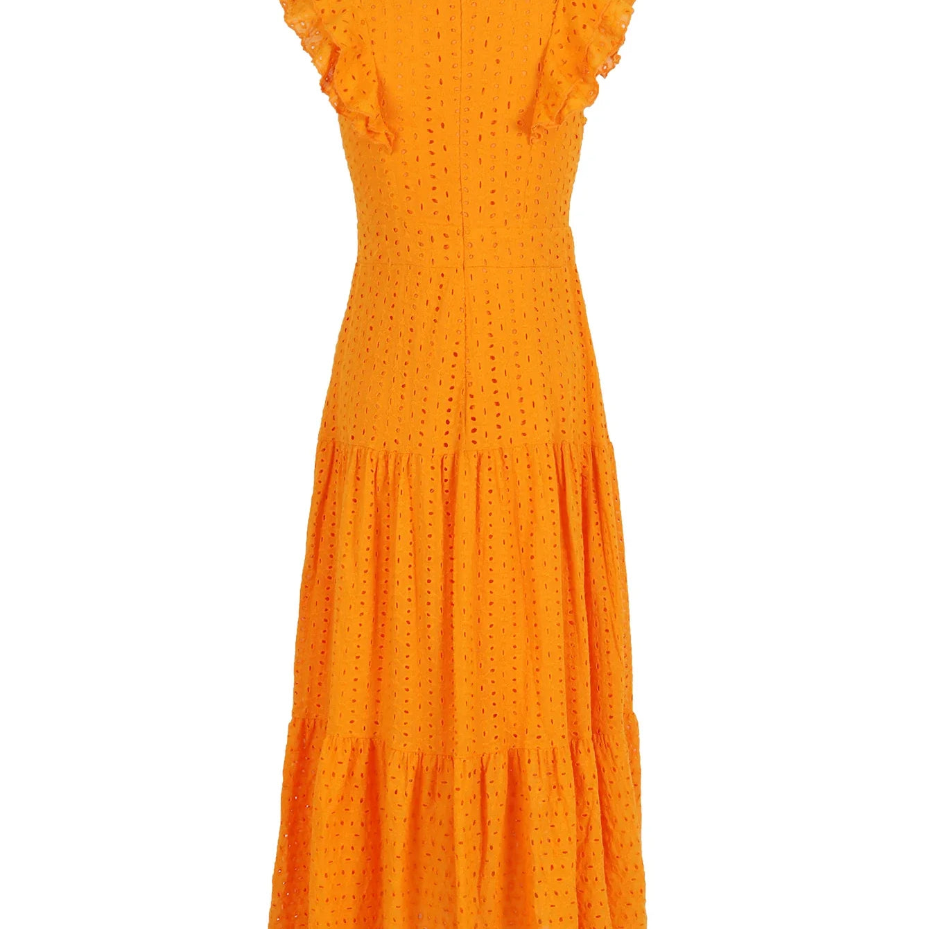 Bohemian Solid Hollow Out Elegant Women Dress O Neck Flying Sleeve Button Long Dress Summer Chic Casual Beach Women Clothing