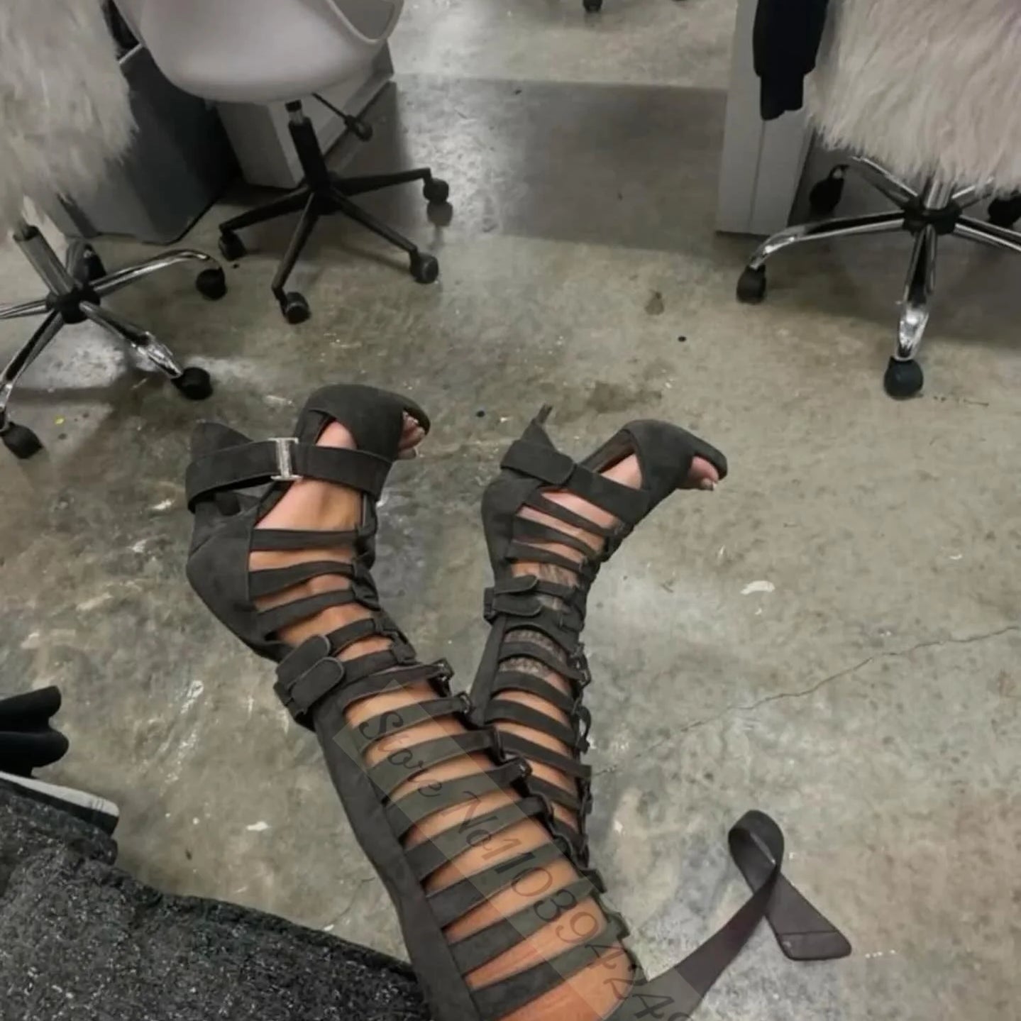 Gladiator Heels Cross Strap Heeled Sandals Women Luxury Designer Shoes Summer Autumn Sxey Solid Knee-High Sandalias De Mujer GRAY