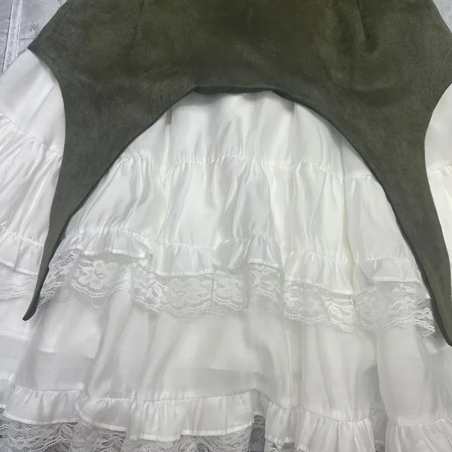 Colorblock Slimming Temperament Dresses for Women Square Neck Sleeveless Patchwork Ruffles Fold Dress Female New