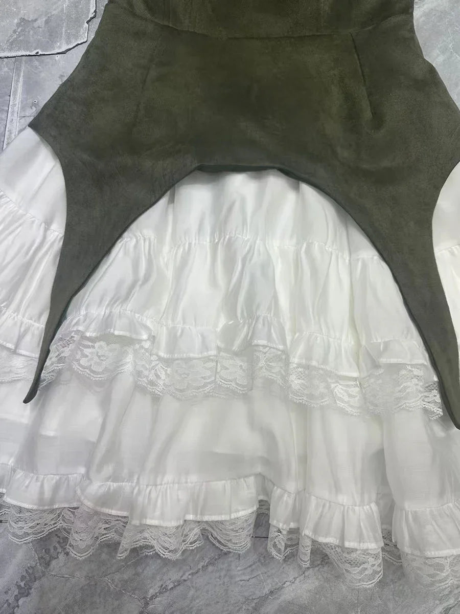 Colorblock Slimming Temperament Dresses for Women Square Neck Sleeveless Patchwork Ruffles Fold Dress Female New