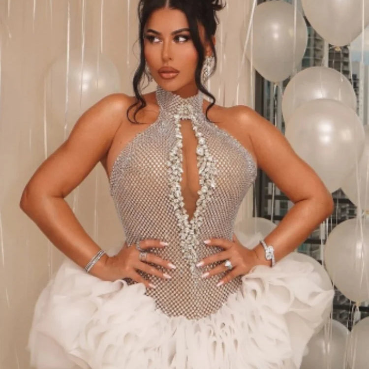Christmas Style Women Sexy Off the Shoulder Halter Shinning Sequins Bodycon Mini Dress Birthday Party Celebrate Celebeity Dress
