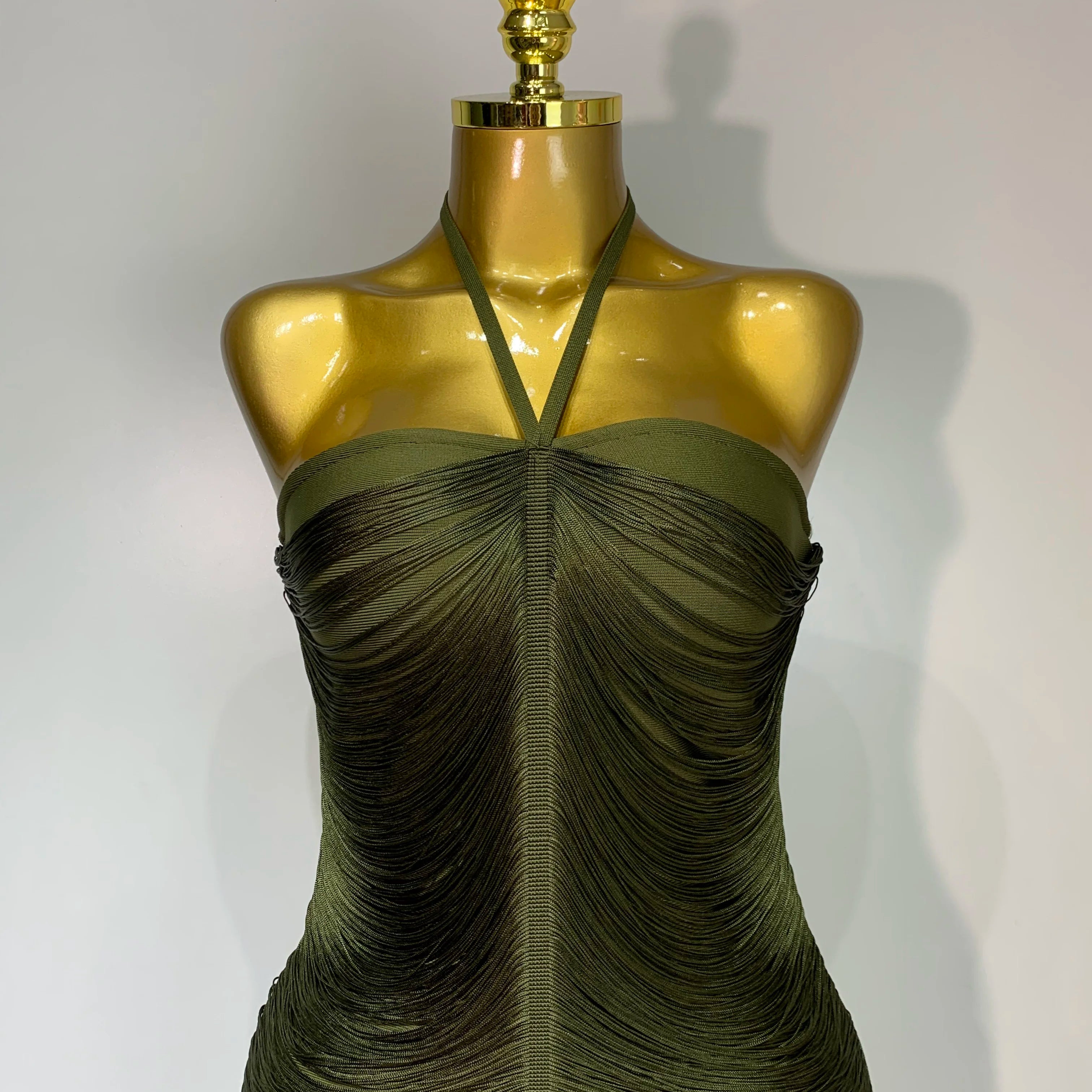 Women Sexy Celebrity Elegant Backless Halter Tassel Bodycon Bandage Dress Evening Party Luxury Birthday Wedding Guest Dress