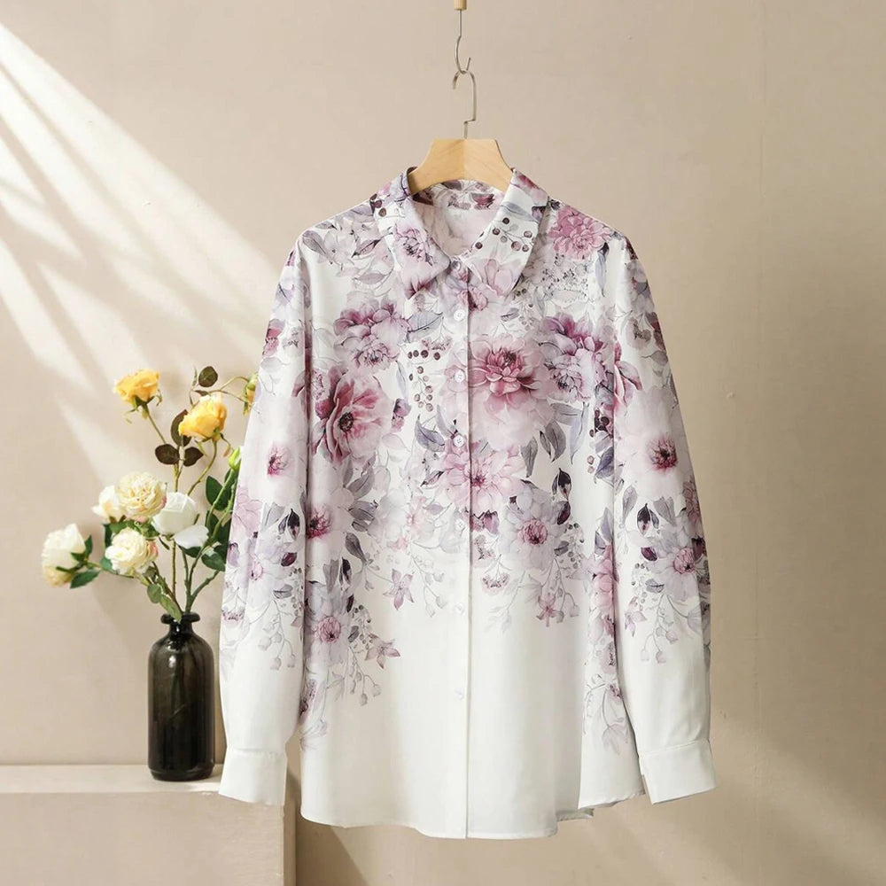 Plus Size Rafiah Women's Sets Summer Casual Decent Full Print Long Sleeve Single Breasted Natural Waist Ankle Daily Sets