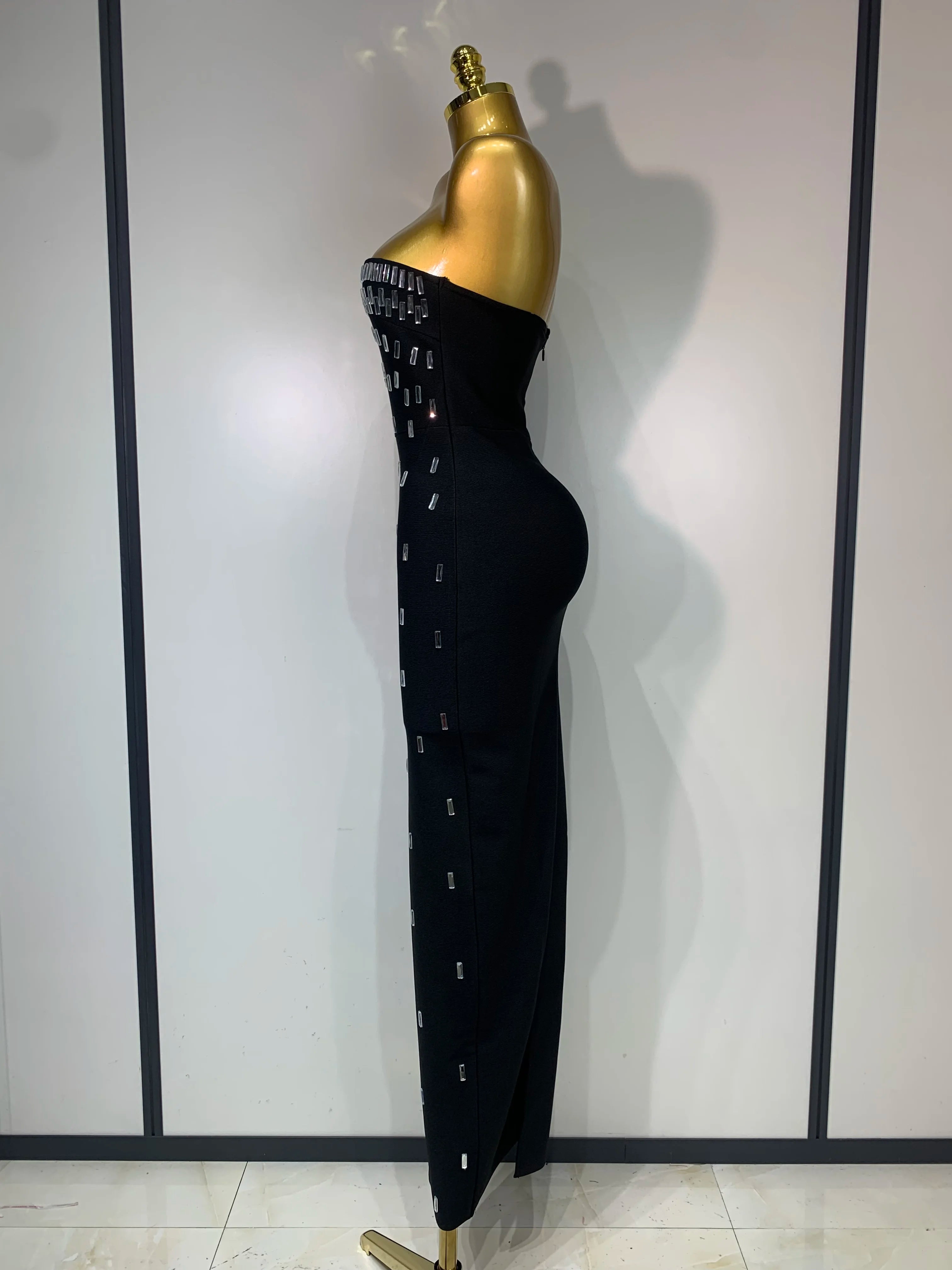 Fashion Sexy Strapless Bodycon Bandage Dress Luxury Rhinestone Celebrity Elegant Evening Prom Gown Birthday Wedding Guest Dress