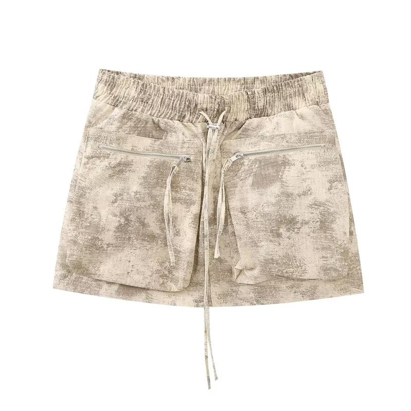 TRAF Women Spring Pilot Jackets Skirt Sets 2024 Fashion Print Long Sleeved Short Coats Pockets Elastic Waist Mini Skirts Outwear Skirt-1